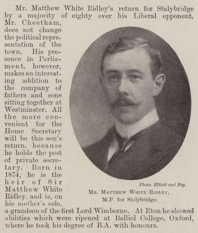 De heer Matthew White Ridley, MP voor Stalybridge door English Photographer