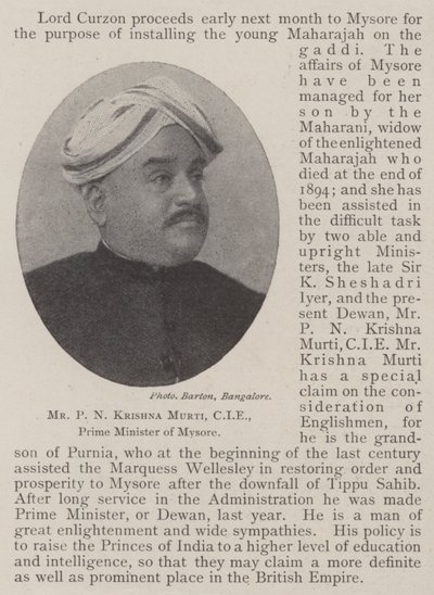 De heer P N Krishna Murti, CIE, premier van Mysore door English Photographer
