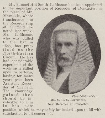 Mr S H S Lofthouse, nieuwe recorder van Doncaster door English Photographer