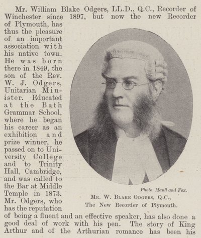 Mr W Blake Odgers, QC, de nieuwe recorder van Plymouth door English Photographer