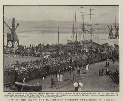 Op naar het front, het Manchester Regiment dat in Durban aan boord gaat door English Photographer