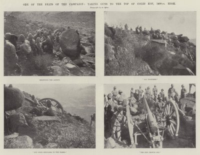 Een van de prestaties van de campagne, kanonnen naar de top van Coles Kop brengen, 1400 voet hoog door English Photographer