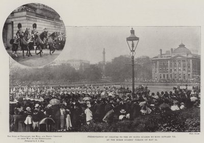 Overhandiging van Kleuren aan de 3e Scots Guards door Koning Edward VII op de Horse Guards Parade op 24 mei door English Photographer