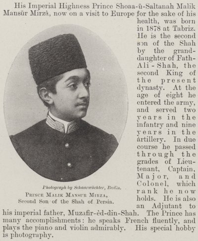 Prins Malik Mansur Mirza, Tweede Zoon van de Sjah van Perzië door English Photographer