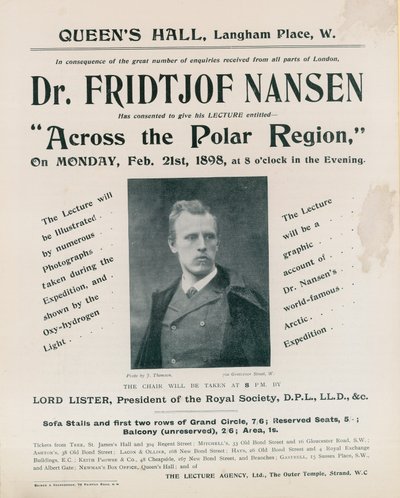 Programma voor Dr. Fridtjof Nansen lezing, Over de Poolregio door English Photographer