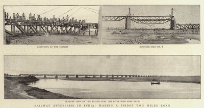 Spoorwegonderneming in India, het bouwen van een brug van twee mijl lang door English Photographer
