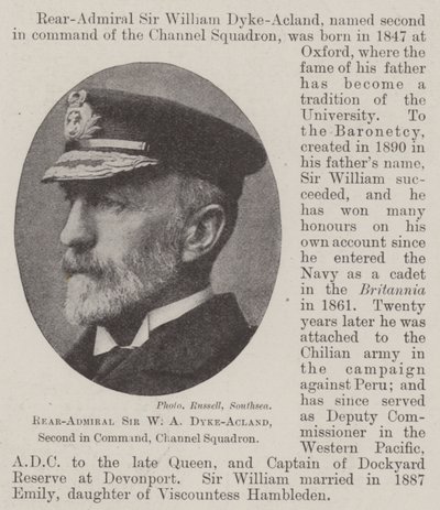 Vice-admiraal Sir W A Dyke-Acland, tweede in bevel, Channel Squadron door English Photographer