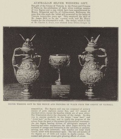 Zilveren huwelijksgeschenk aan de prins en prinses van Wales van de kolonie Victoria door English Photographer