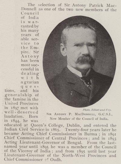 Sir Antony P MacDonnell, GCSI, nieuw lid van de Raad van India door English Photographer