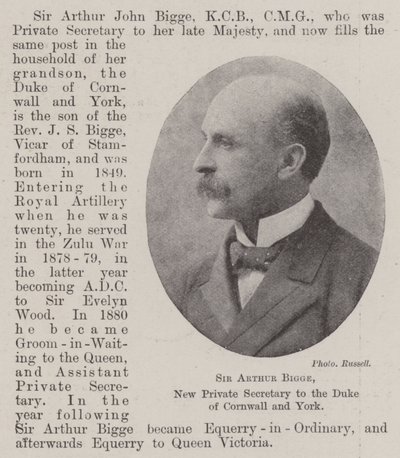 Sir Arthur Bigge, nieuwe privésecretaris van de hertog van Cornwall en York door English Photographer