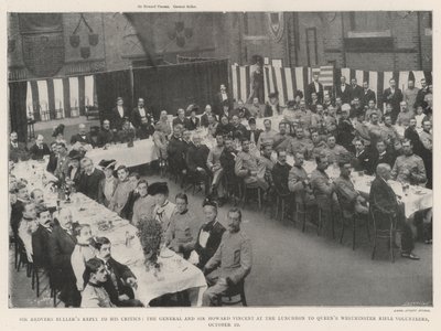 Sir Redvers Bullers antwoord aan zijn critici, de generaal en Sir Howard Vincent bij de lunch voor Queens Winchester Rifle Volunteers, 10 oktober door English Photographer
