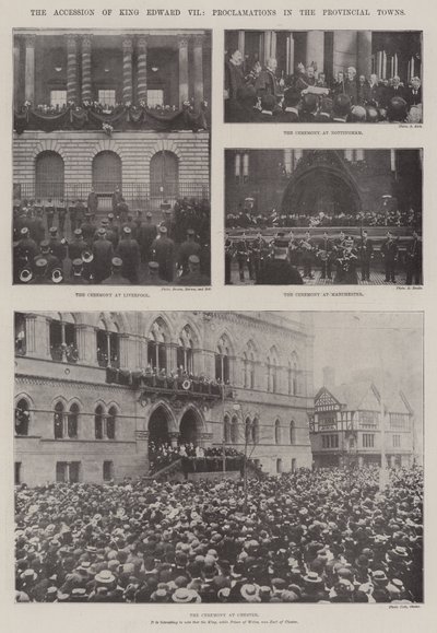 De troonsbestijging van koning Edward VII, proclamaties in de provinciale steden door English Photographer