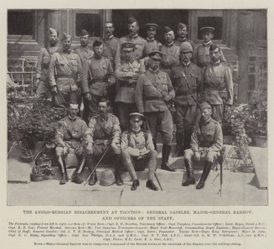 Het Anglo-Russische meningsverschil in Tientsin, generaal Gaselee, generaal-majoor Barrow en officieren van de staf door English Photographer