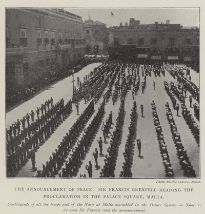 De Aankondiging van Vrede, Sir Francis Grenfell leest de Proclamatie voor op het Paleisplein, Malta door English Photographer