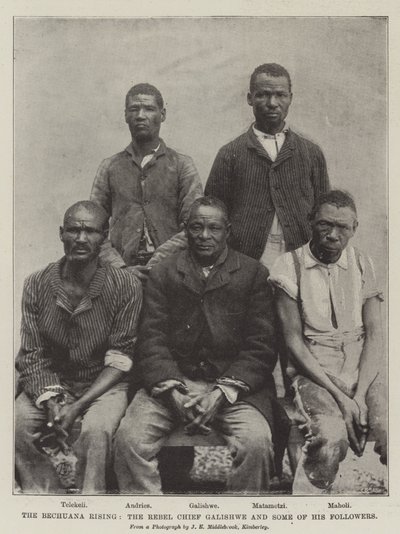 De Bechuana-opstand, de rebellenleider Galishwe en enkele van zijn volgelingen door English Photographer