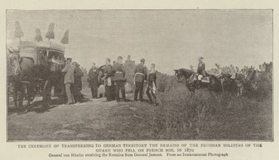 De ceremonie van overdracht aan Duits grondgebied van de overblijfselen van de Pruisische soldaten van de Garde die in 1870 op Franse bodem vielen door English Photographer