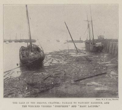 De storm in het Bristol Kanaal, schade aan de haven van Watchet en de gestrande schepen Josephine en Mary Lauder door English Photographer