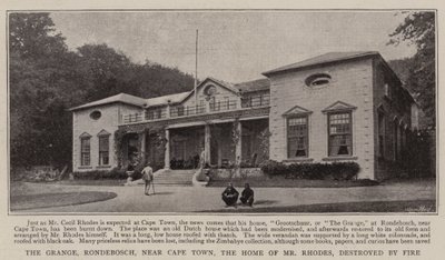 The Grange, Rondebosch, nabij Kaapstad, het huis van Mr Rhodes, verwoest door brand door English Photographer
