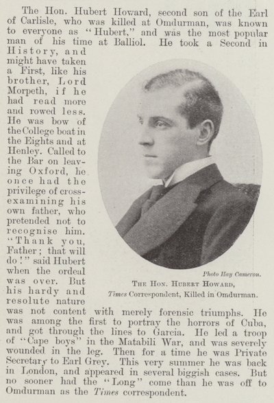 De Eerwaarde Hubert Howard, Times Correspondent, gedood in Omdurman door English Photographer