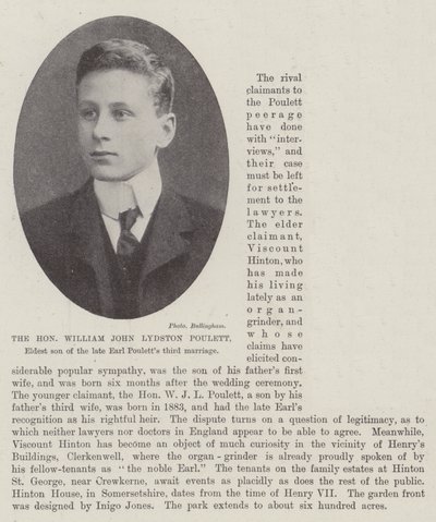 De eerwaarde William John Lydston Poulett, oudste zoon van het derde huwelijk van de overleden graaf Poulett door English Photographer