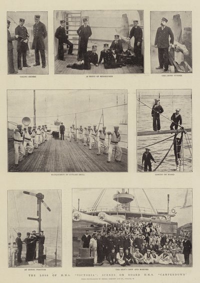 Het verlies van HMS Victoria, scènes aan boord van HMS Camperdown door English Photographer