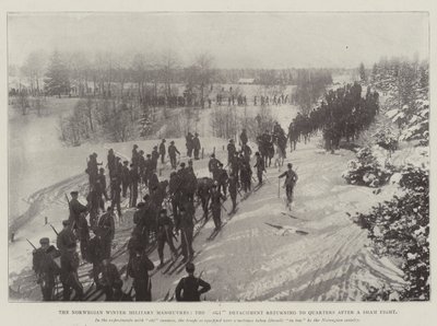 De Noorse winter militaire manoeuvres, het ski-detachement keert terug naar de kwartieren na een schijngevecht door English Photographer