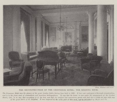De reconstructie van het Grosvenor Hotel, de leeszaal door English Photographer