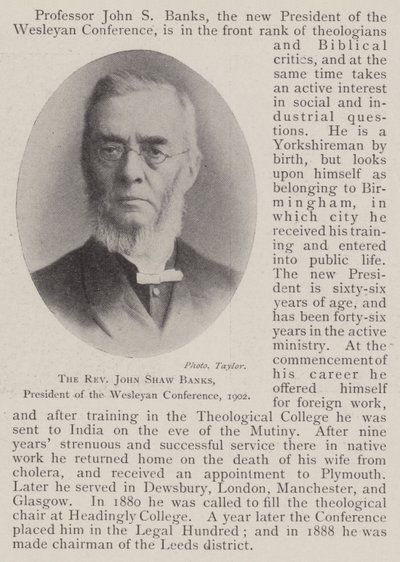 De eerwaarde John Shaw Banks, voorzitter van de Wesleyan Conference, 1902 door English Photographer