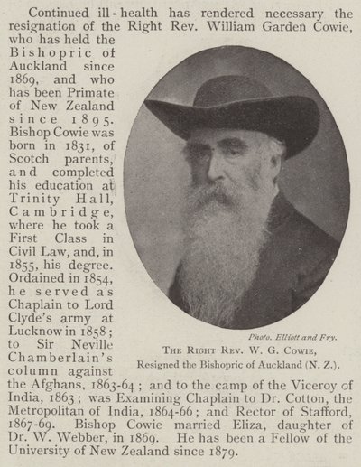 De Zeer Eerwaarde W G Cowie, heeft het Bisschopsambt van Auckland (Nieuw-Zeeland) neergelegd door English Photographer