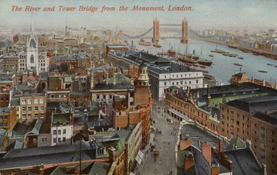 De Rivier en Tower Bridge vanaf het Monument, Londen door English Photographer