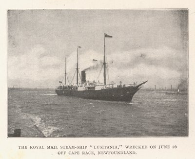 Het Koninklijke Poststoomschip Lusitania, vergaan op 26 juni bij Cape Race, Newfoundland door English Photographer