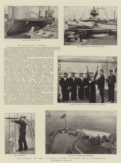 Het zinken van HMS Victoria, scènes aan boord van HMS Camperdown door English Photographer