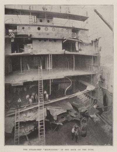 Het stoomschip Milwaukee in droogdok aan de Tyne door English Photographer