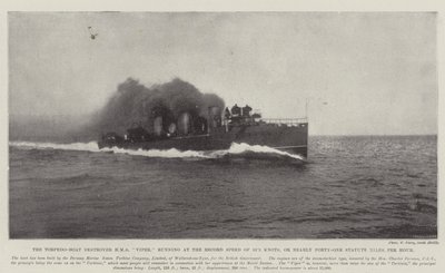 De Torpedobootvernietiger HMS Viper, rennend met de recordsnelheid van 35,5 knopen, of bijna veertig-en-een mijl per uur door English Photographer