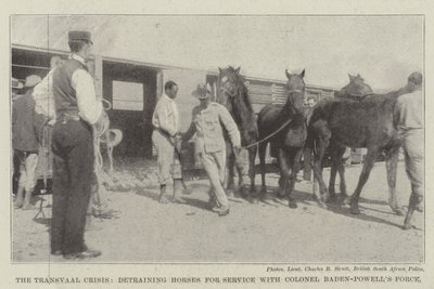 De Transvaal-crisis, het uitladen van paarden voor dienst bij de troepen van kolonel Baden-Powell door English Photographer