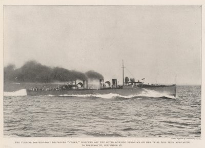 De Turbine Torpedobootjager Cobra, vergaan bij de Outer Dowsing Zandbank tijdens haar Proefvaart van Newcastle naar Portsmouth, 18 september door English Photographer