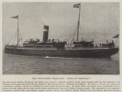 De tweeschroef-stoomschip Duke of Cornwall door English Photographer