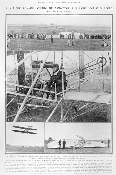 Het eerste Engelse slachtoffer van de luchtvaart: de overleden Hon. C.S. Rolls, en zijn laatste vlucht, uit The Illustrated London News, 16 juli 1910 door English Photographer