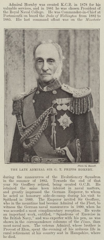 De overleden Admiraal Sir G T Phipps Hornby door English Photographer