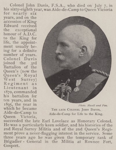 De overleden kolonel John Davis, adjudant voor het leven van de koning door English Photographer