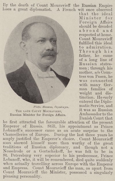 De overleden graaf Mouravieff, Russische minister van Buitenlandse Zaken door English Photographer