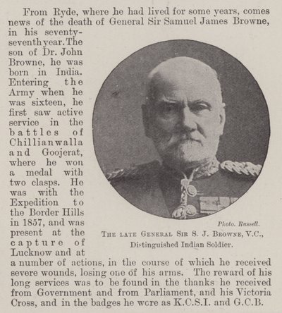 Wijlen Generaal Sir S J Browne, VC, Onderscheiden Indiase Soldaat door English Photographer