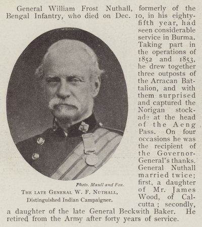 De overleden generaal W F Nuthall, onderscheiden Indiase campagnevoerder door English Photographer