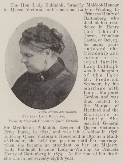 De overleden Lady Biddulph, voormalig hofdame van koningin Victoria door English Photographer