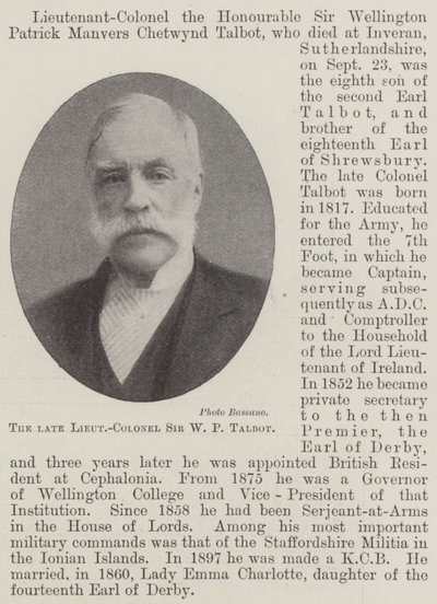 De overleden luitenant-kolonel Sir W P Talbot door English Photographer
