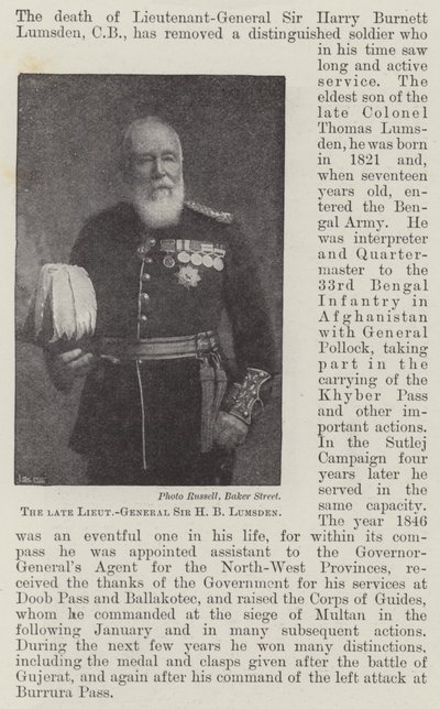 De overleden luitenant-generaal Sir H B Lumsden door English Photographer