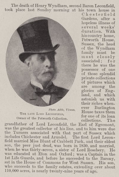 De overleden Lord Leconfield, eigenaar van de Petworth-collectie door English Photographer