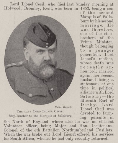 De overleden Lord Lionel Cecil, stiefbroer van de markies van Salisbury door English Photographer
