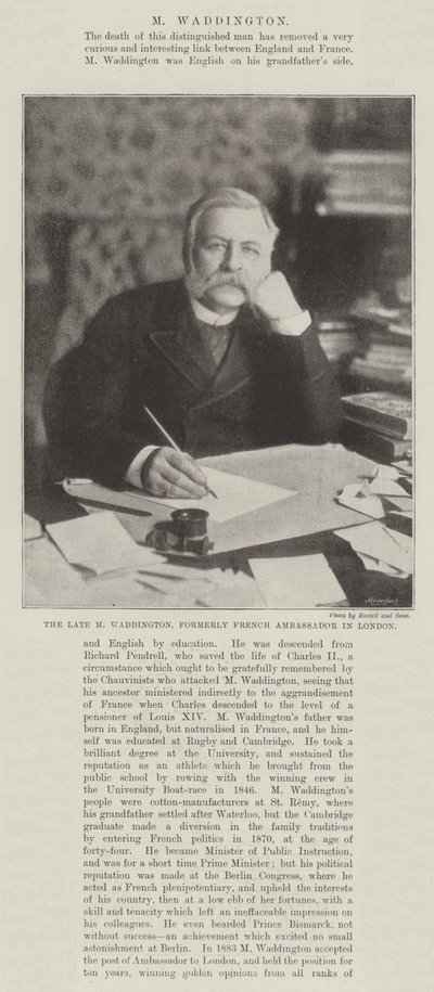 De overleden M Waddington, voormalig Frans Ambassadeur in Londen door English Photographer