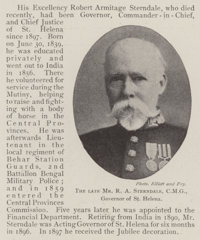 De overleden Mr R A Sterndale, CMG, gouverneur van Sint-Helena door English Photographer